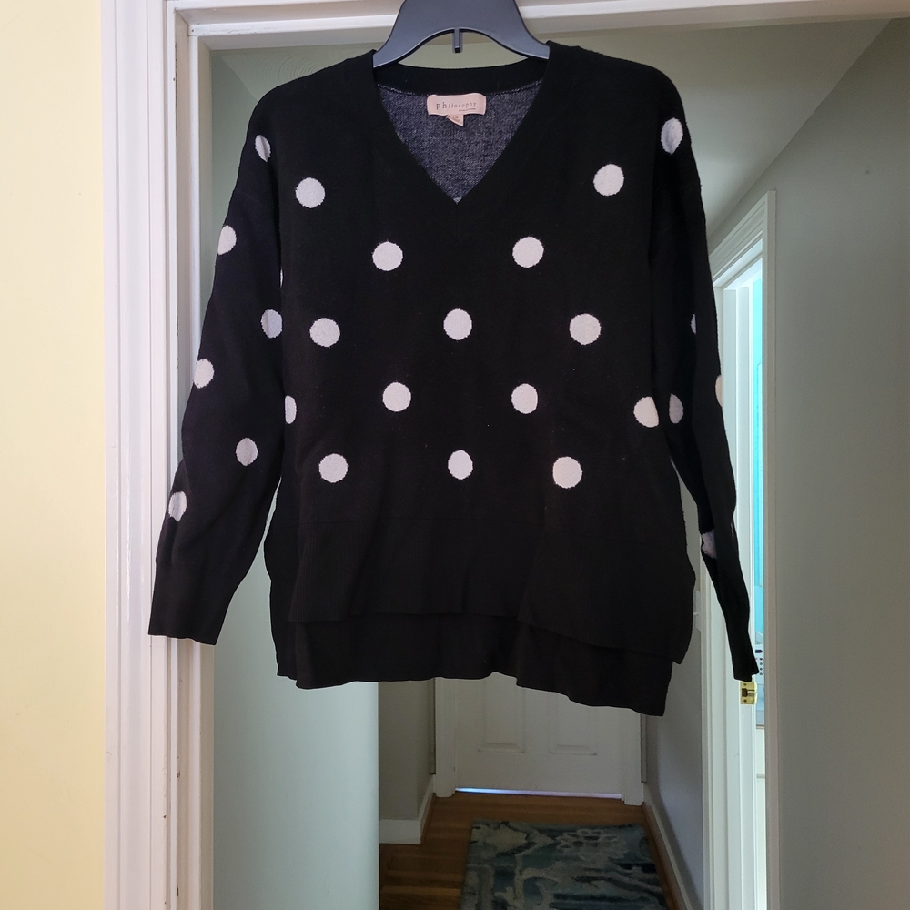 Polka Dot V-Neck Sweater - Black and White